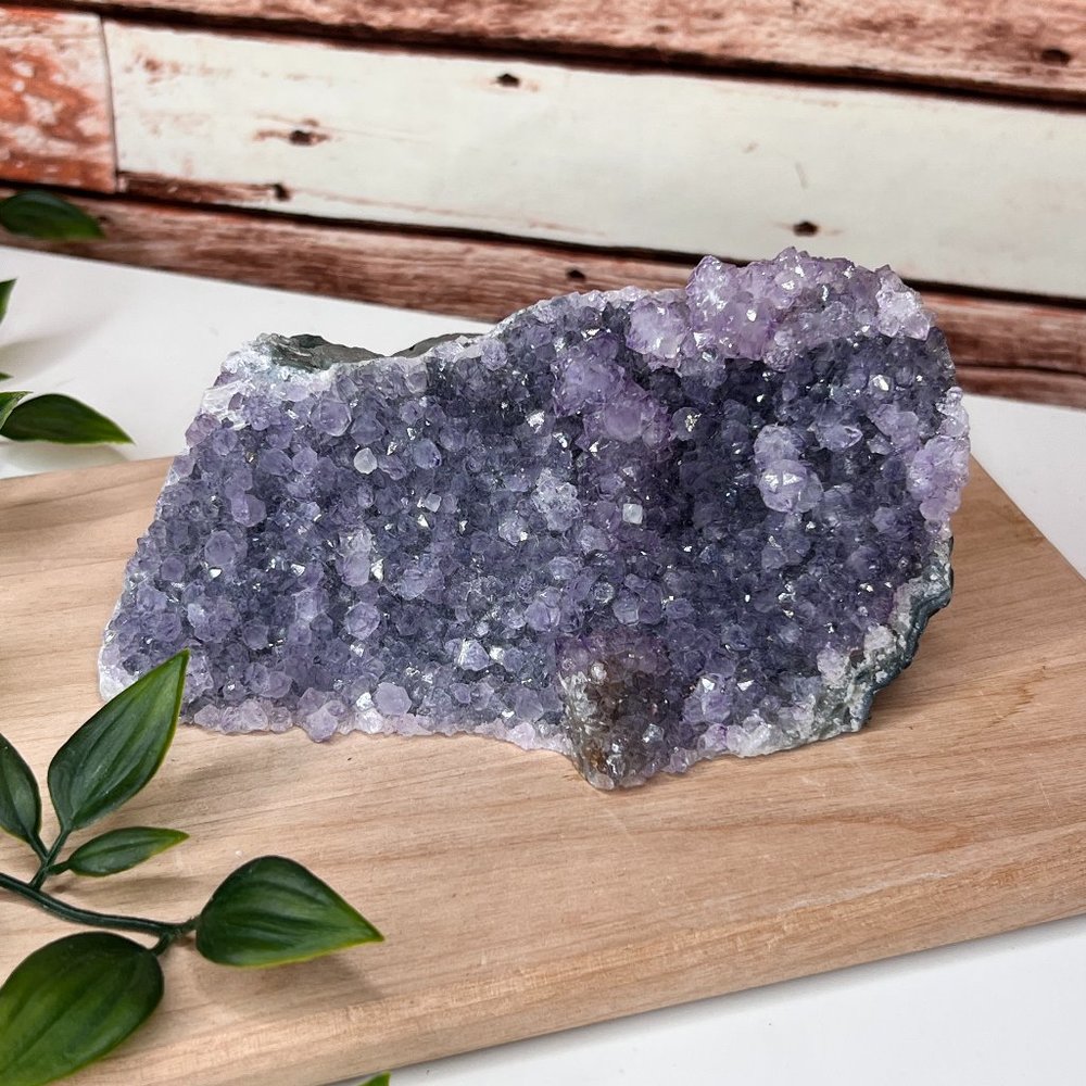 1 lb Flat Base Calming Amethyst Geode Cluster | Crystal Healing Home Decor
